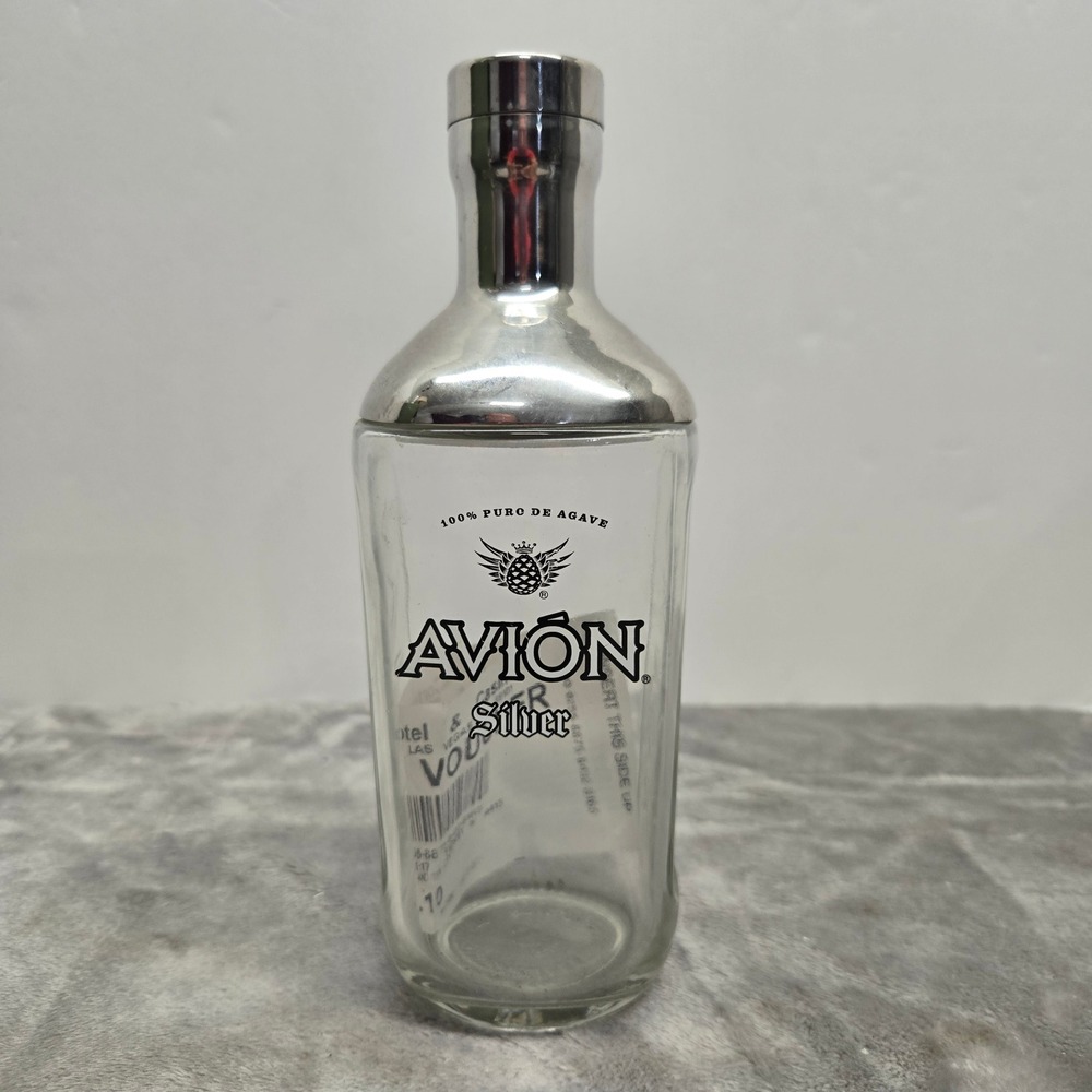 Avion Silver Tequila Glass Bottle Cocktail Shaker Stainless Steel Lid Barware